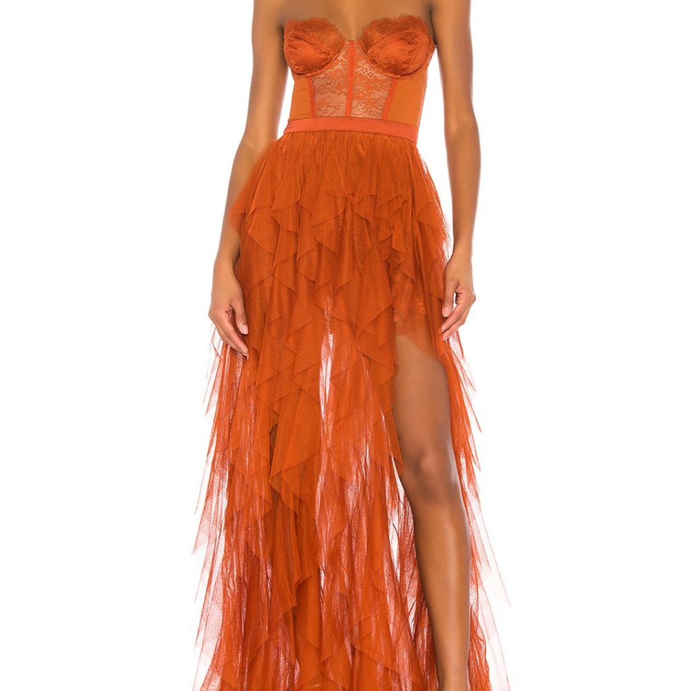 For Love & Lemons x REVOLVE Bustier Gown in Rust